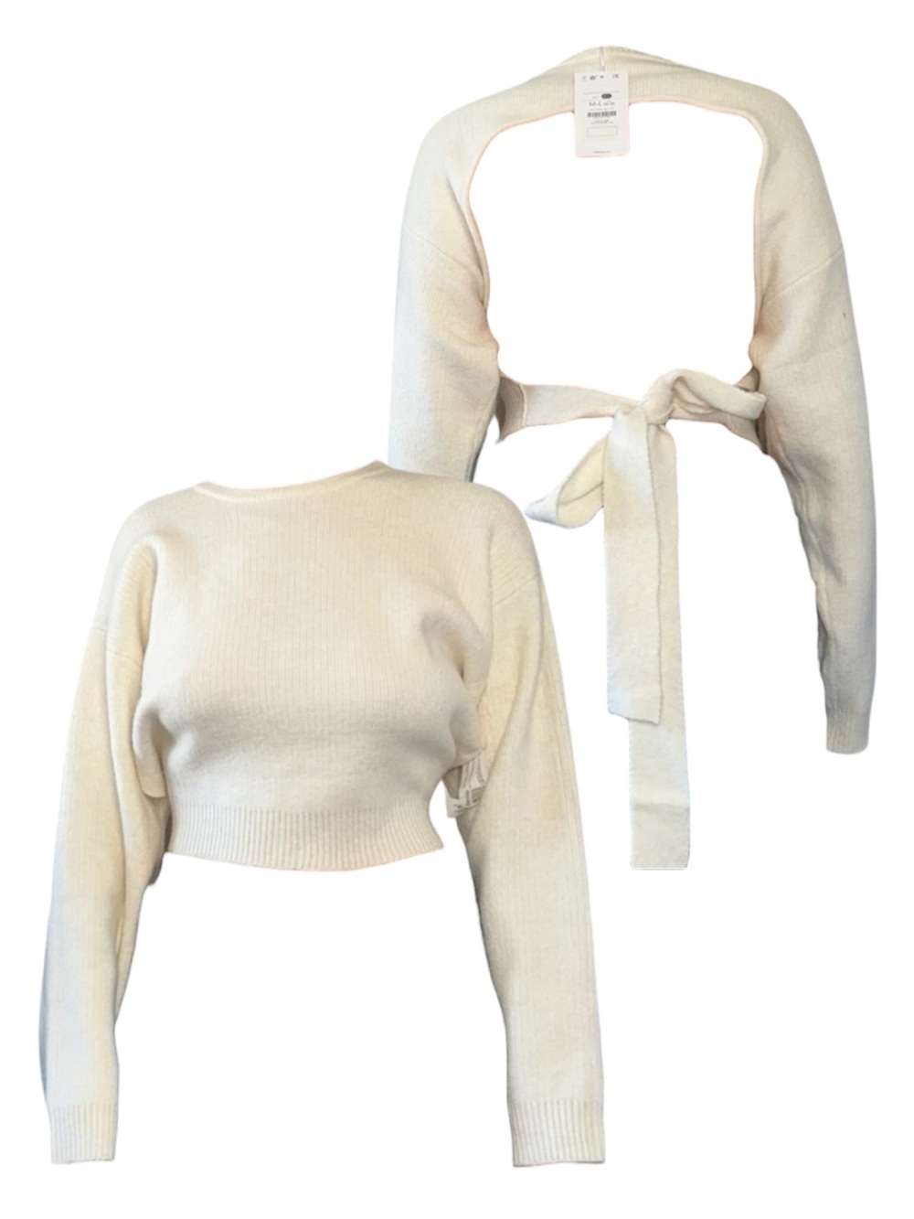 Cream Cropped Open Back Sweater